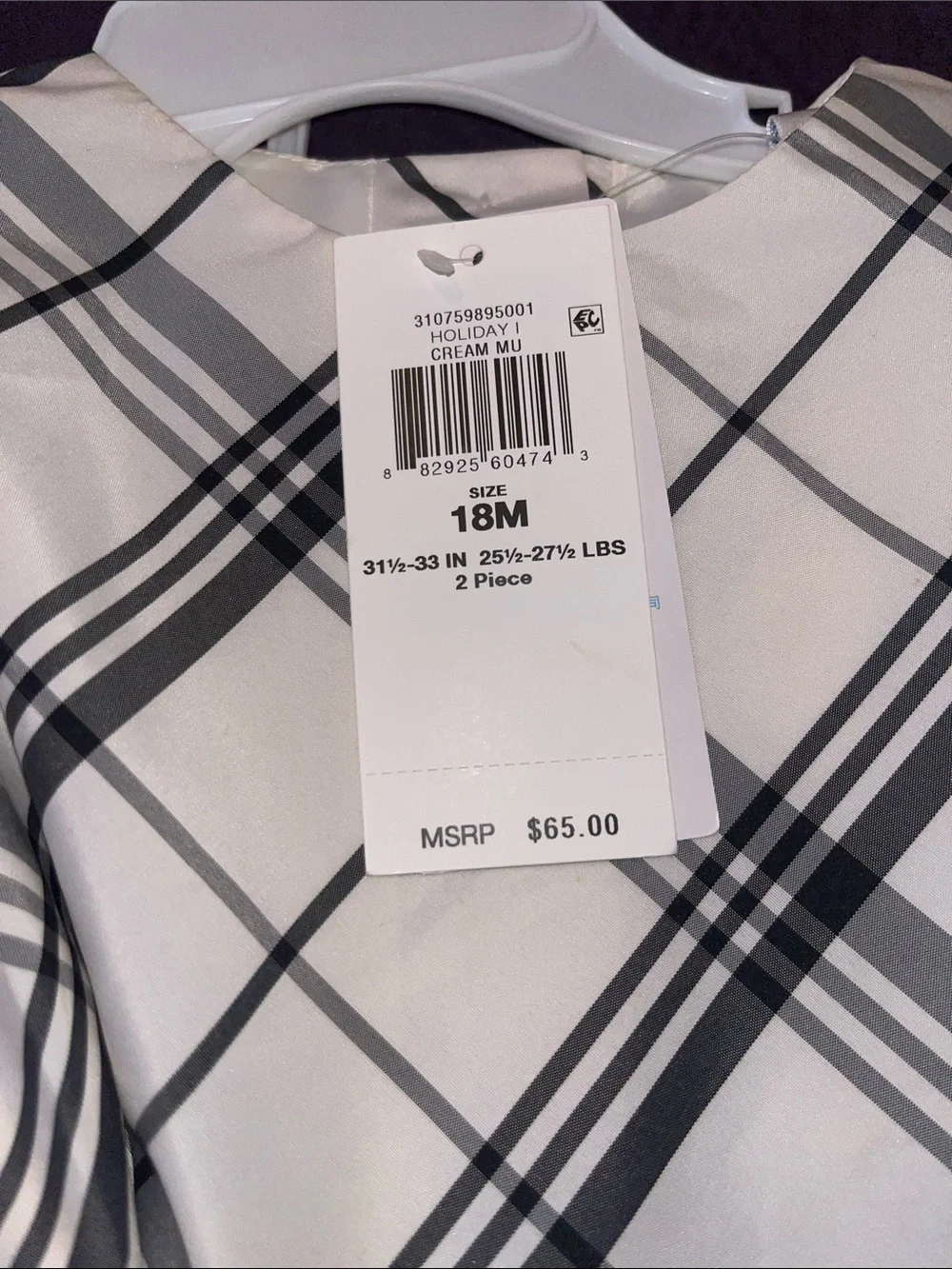 Ralph Lauren White and Black Plaid Girl's Dress with Black Sash